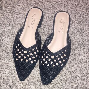 Joie Black Woven Pointed-Toe Slip-On Mules